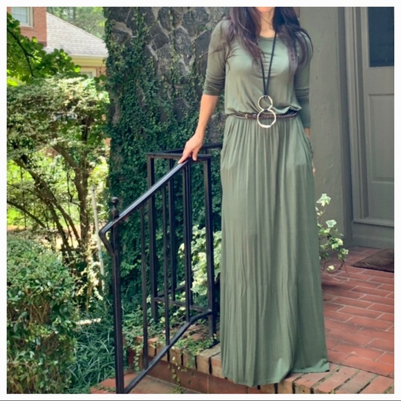✨LAST ONE✨Olive green pocket belted maxi dress - Picture 3 of 5